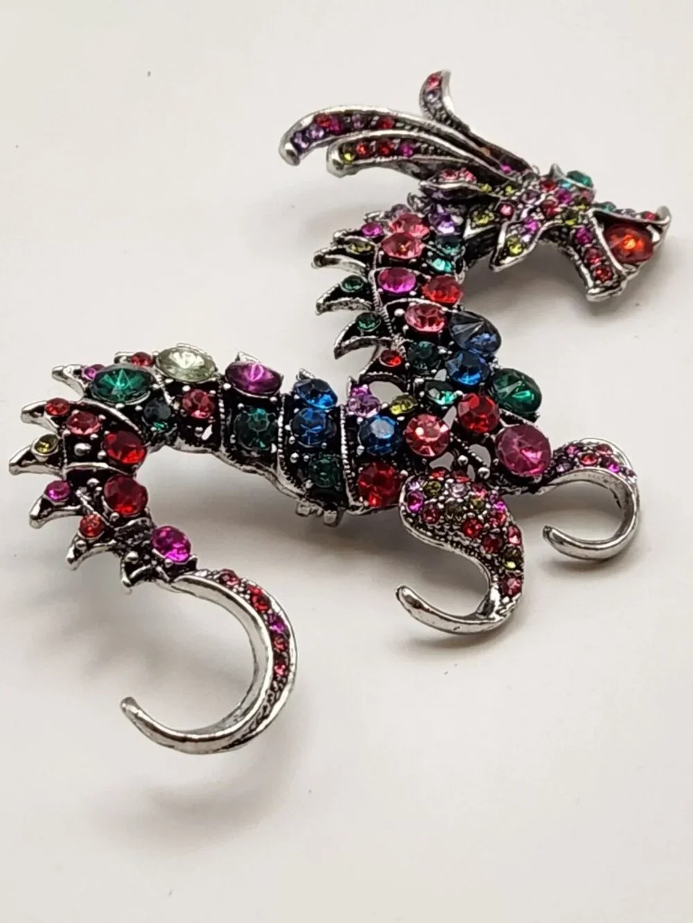 Sea Serpent brooch silver tone hardware multi color faux crystals NIP